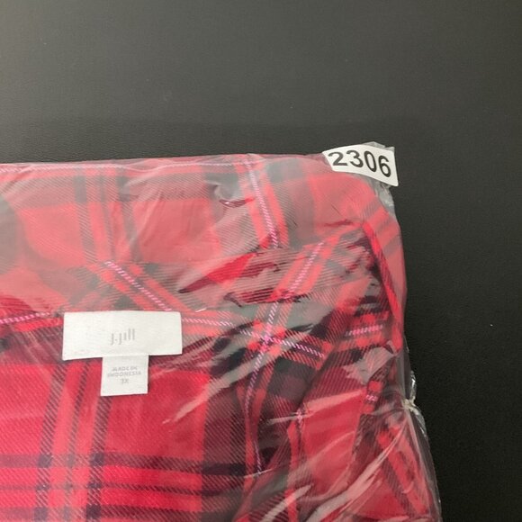 J Jill Top‎ Womens Sz 1X Red Black Plaid Corduroy Button Up Pleated Shirt Blouse - Picture 12 of 12
